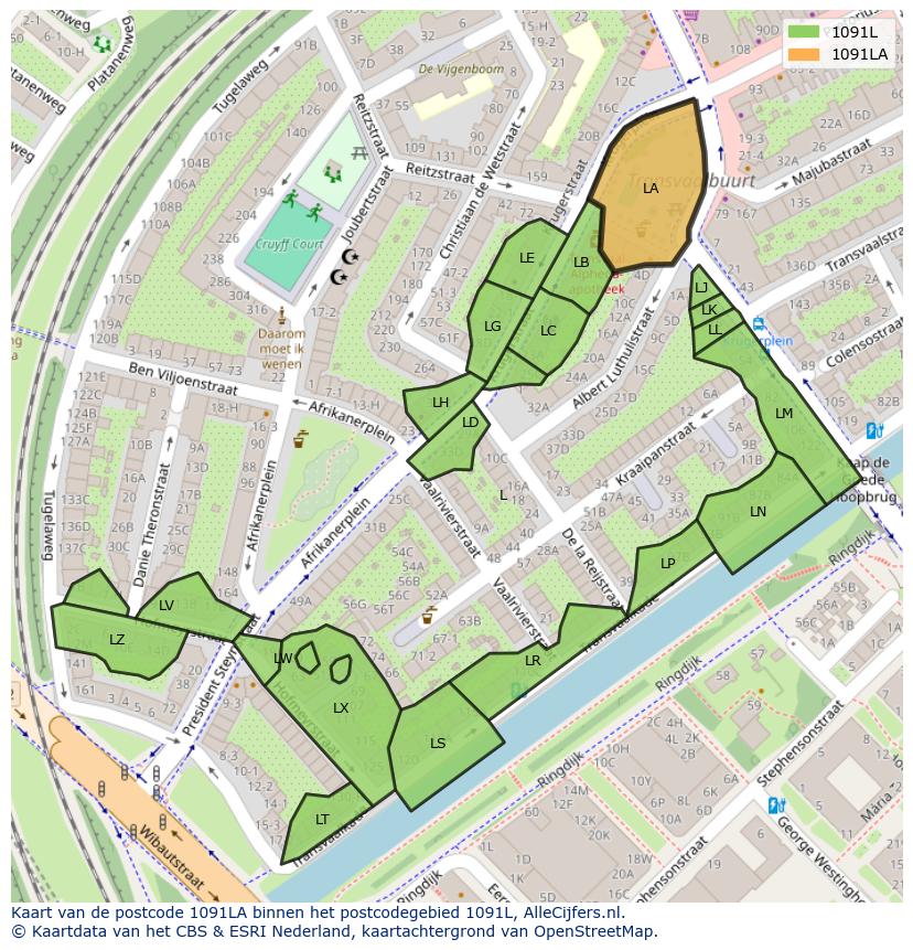 Afbeelding van het postcodegebied 1091 LA op de kaart.