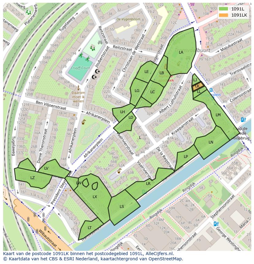 Afbeelding van het postcodegebied 1091 LK op de kaart.