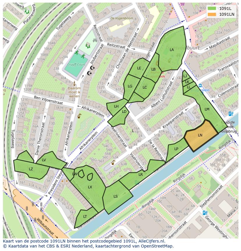 Afbeelding van het postcodegebied 1091 LN op de kaart.