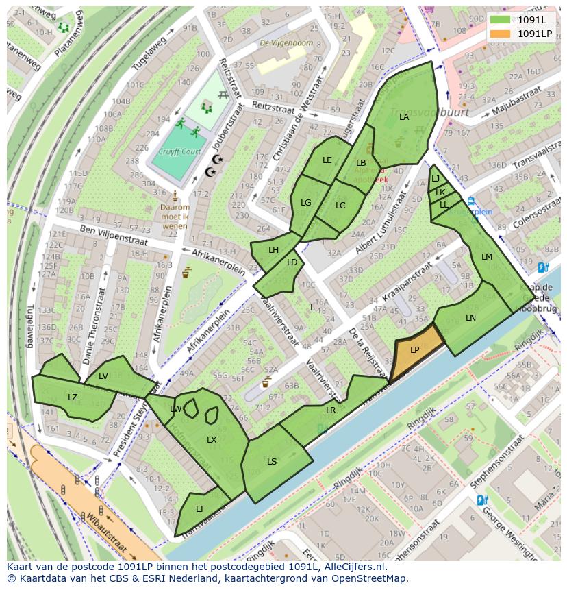 Afbeelding van het postcodegebied 1091 LP op de kaart.