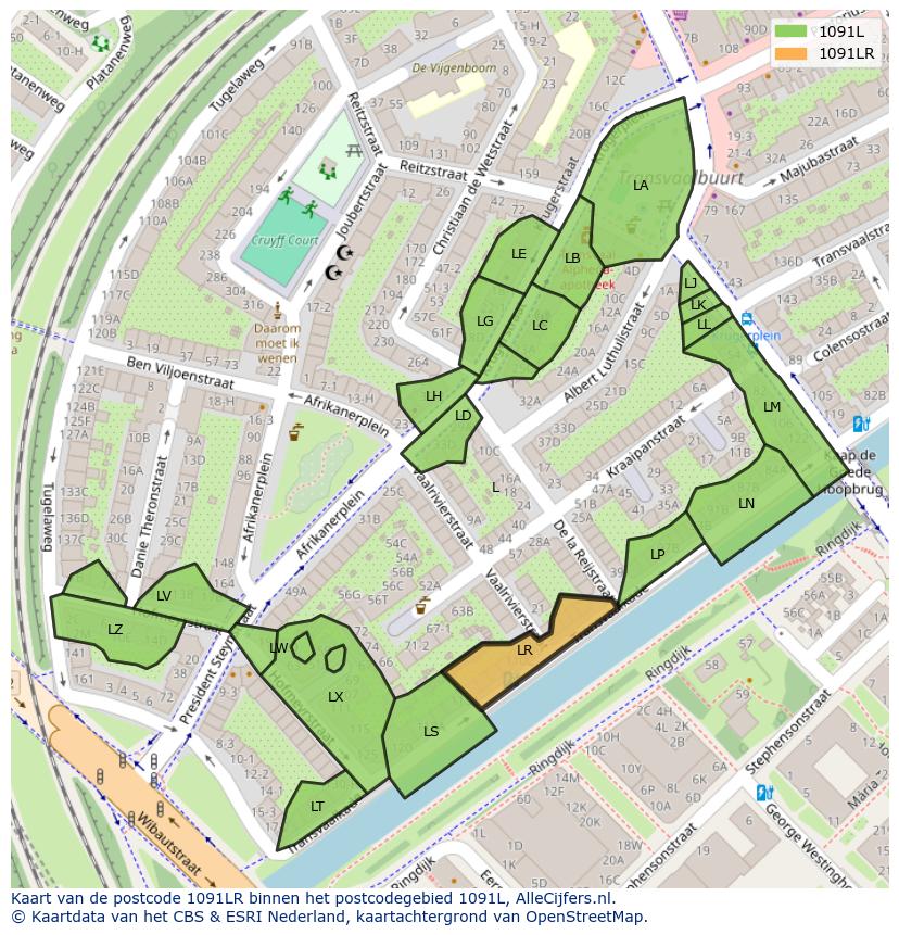 Afbeelding van het postcodegebied 1091 LR op de kaart.