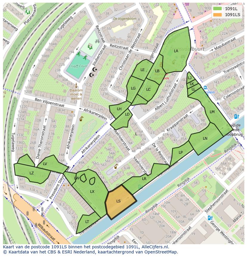 Afbeelding van het postcodegebied 1091 LS op de kaart.