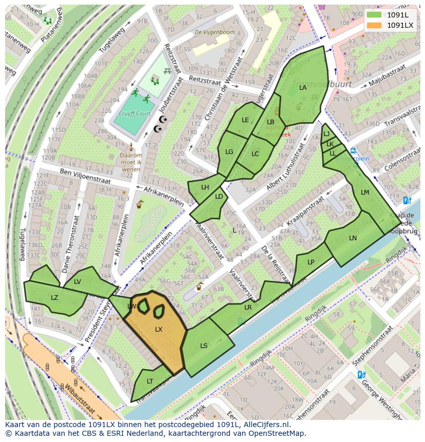 Afbeelding van het postcodegebied 1091 LX op de kaart.