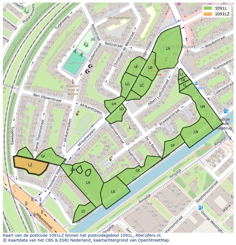 Afbeelding van het postcodegebied 1091 LZ op de kaart.