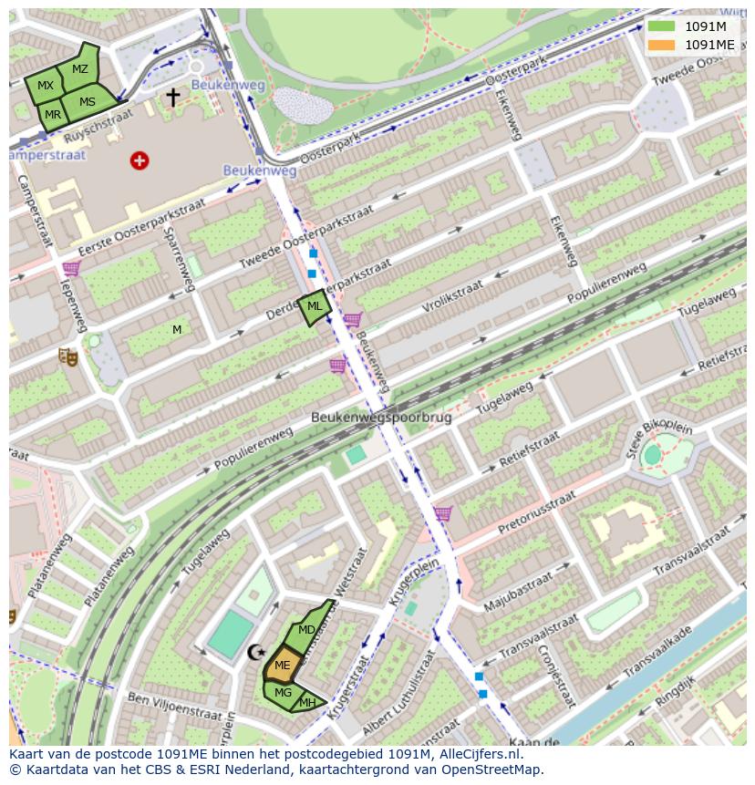 Afbeelding van het postcodegebied 1091 ME op de kaart.