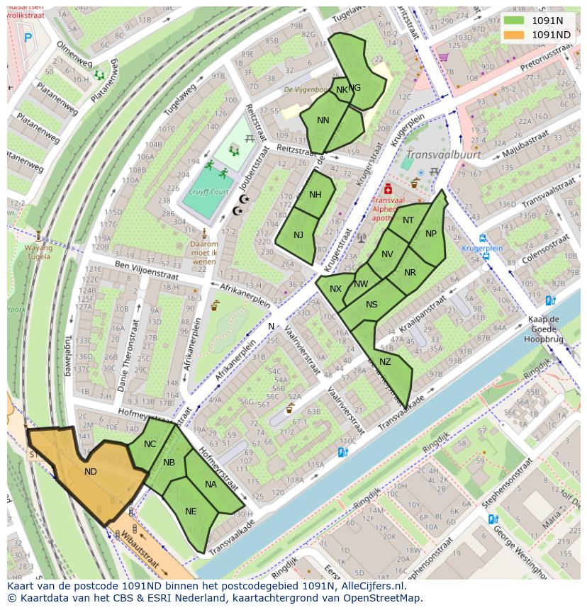Afbeelding van het postcodegebied 1091 ND op de kaart.