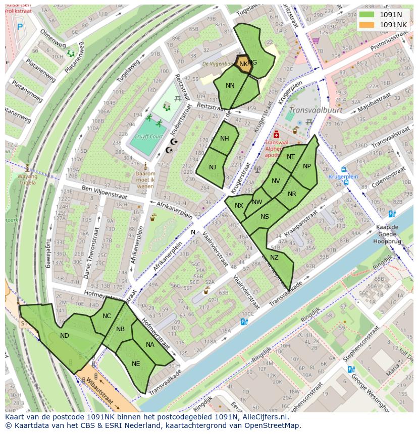 Afbeelding van het postcodegebied 1091 NK op de kaart.