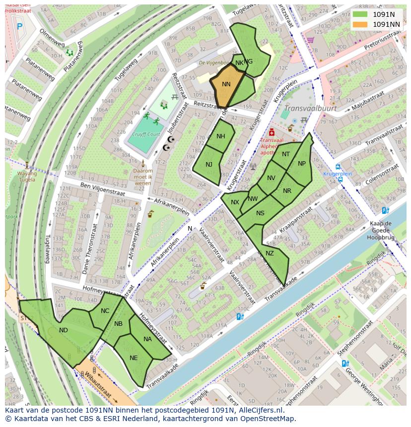 Afbeelding van het postcodegebied 1091 NN op de kaart.