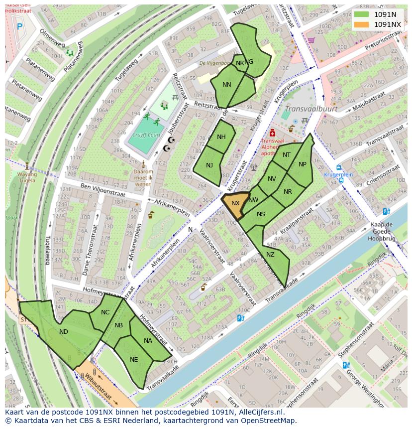 Afbeelding van het postcodegebied 1091 NX op de kaart.