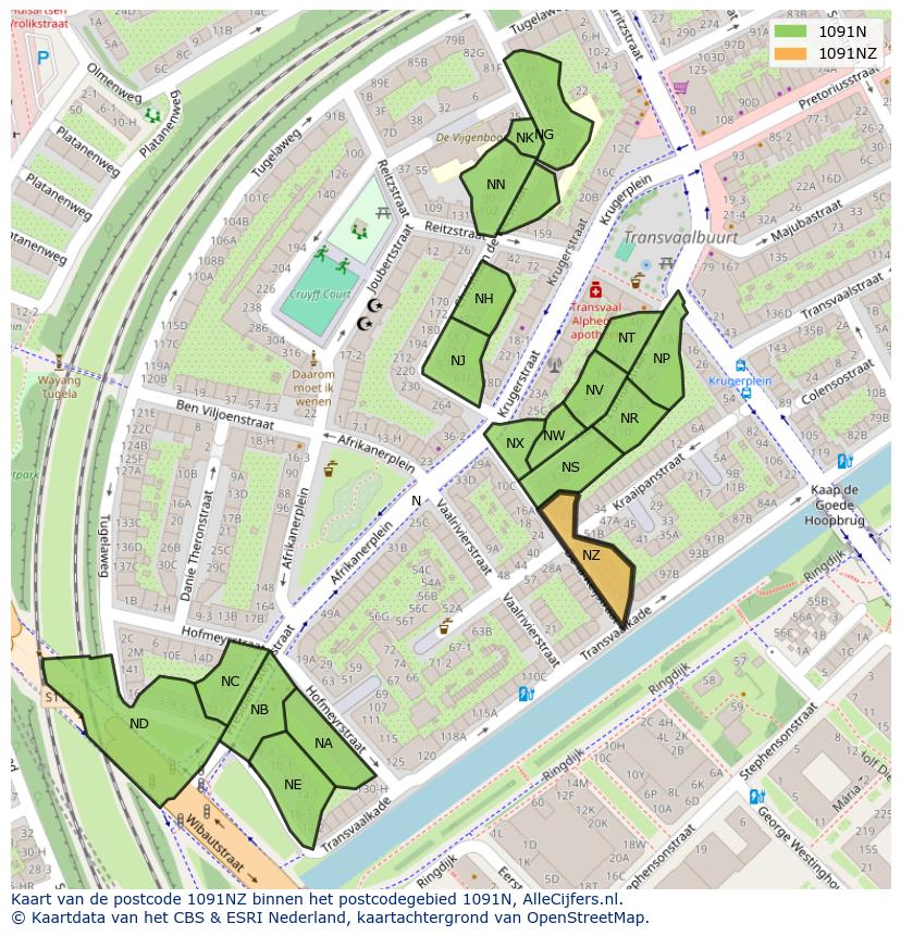 Afbeelding van het postcodegebied 1091 NZ op de kaart.