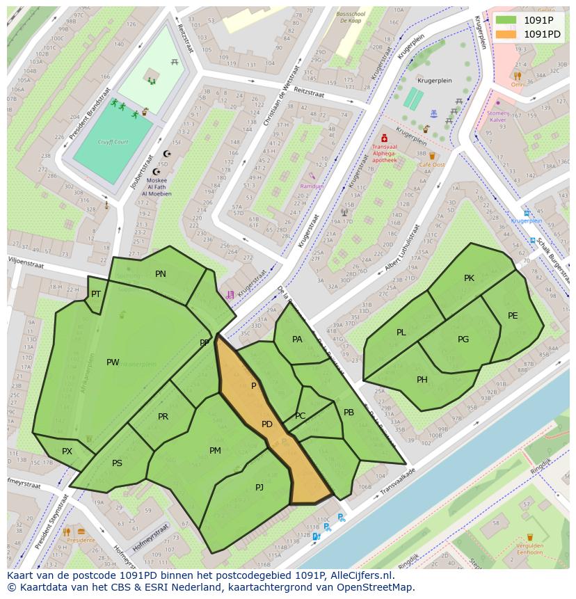 Afbeelding van het postcodegebied 1091 PD op de kaart.