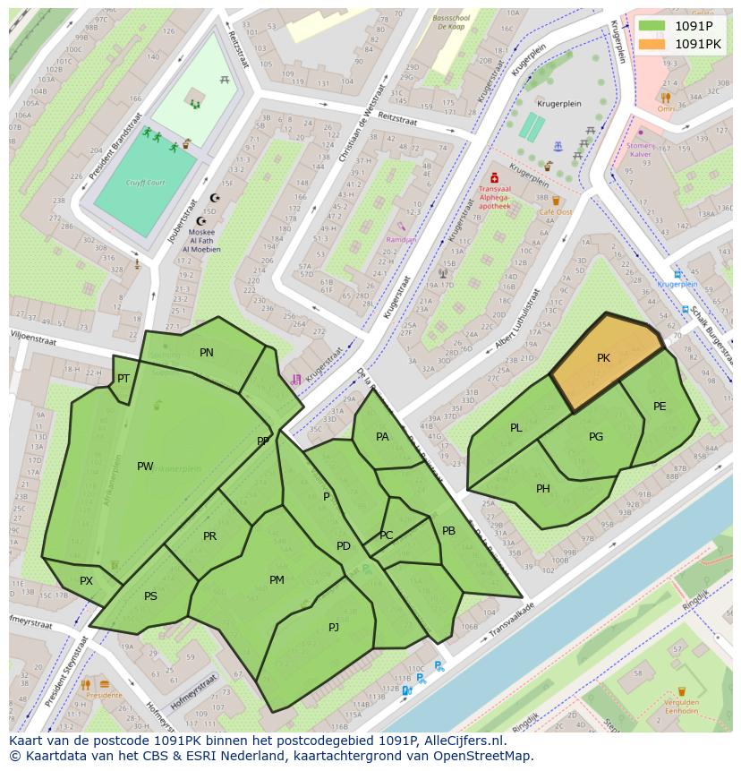 Afbeelding van het postcodegebied 1091 PK op de kaart.