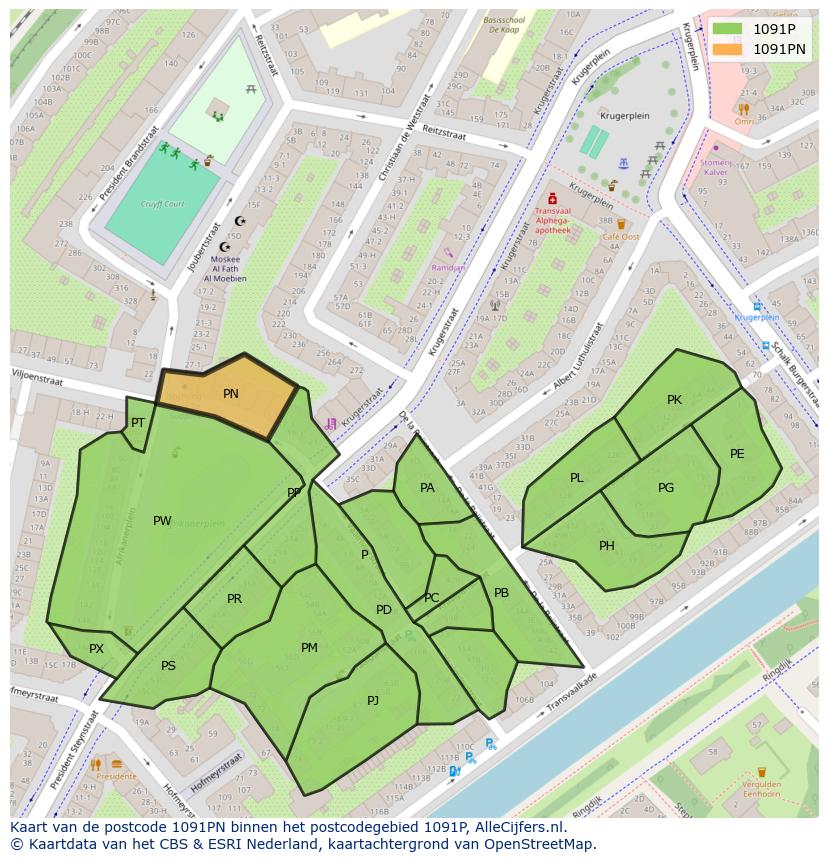 Afbeelding van het postcodegebied 1091 PN op de kaart.