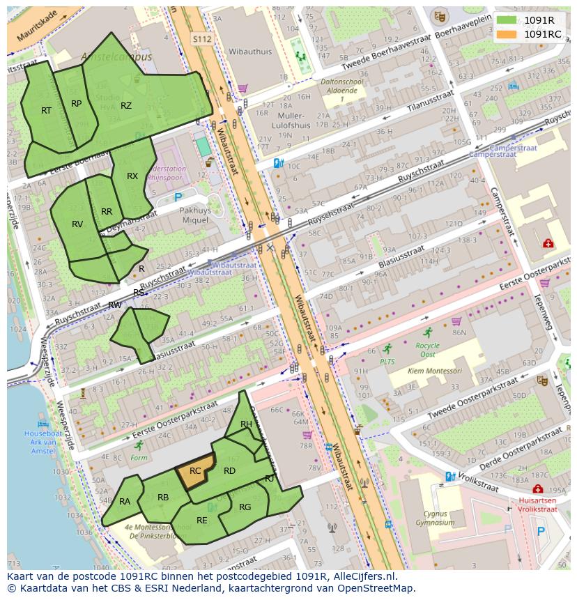 Afbeelding van het postcodegebied 1091 RC op de kaart.