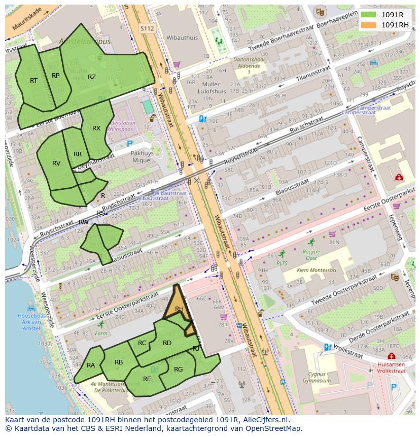 Afbeelding van het postcodegebied 1091 RH op de kaart.