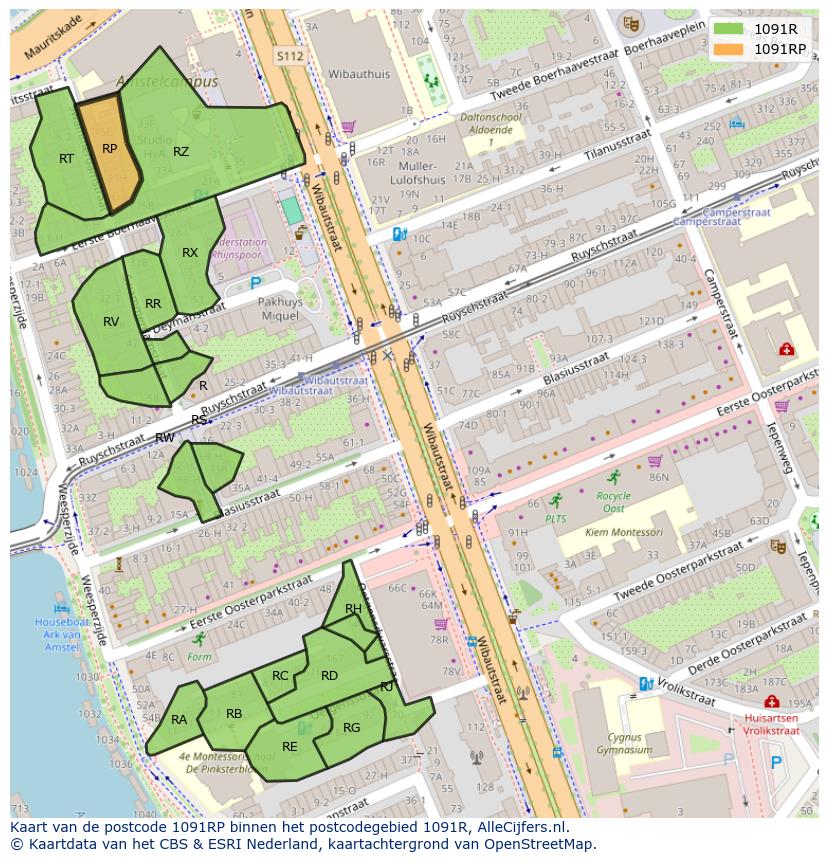 Afbeelding van het postcodegebied 1091 RP op de kaart.
