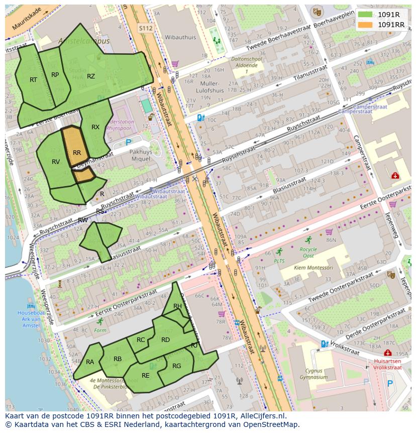 Afbeelding van het postcodegebied 1091 RR op de kaart.