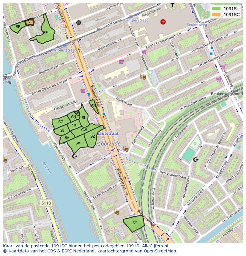 Afbeelding van het postcodegebied 1091 SC op de kaart.