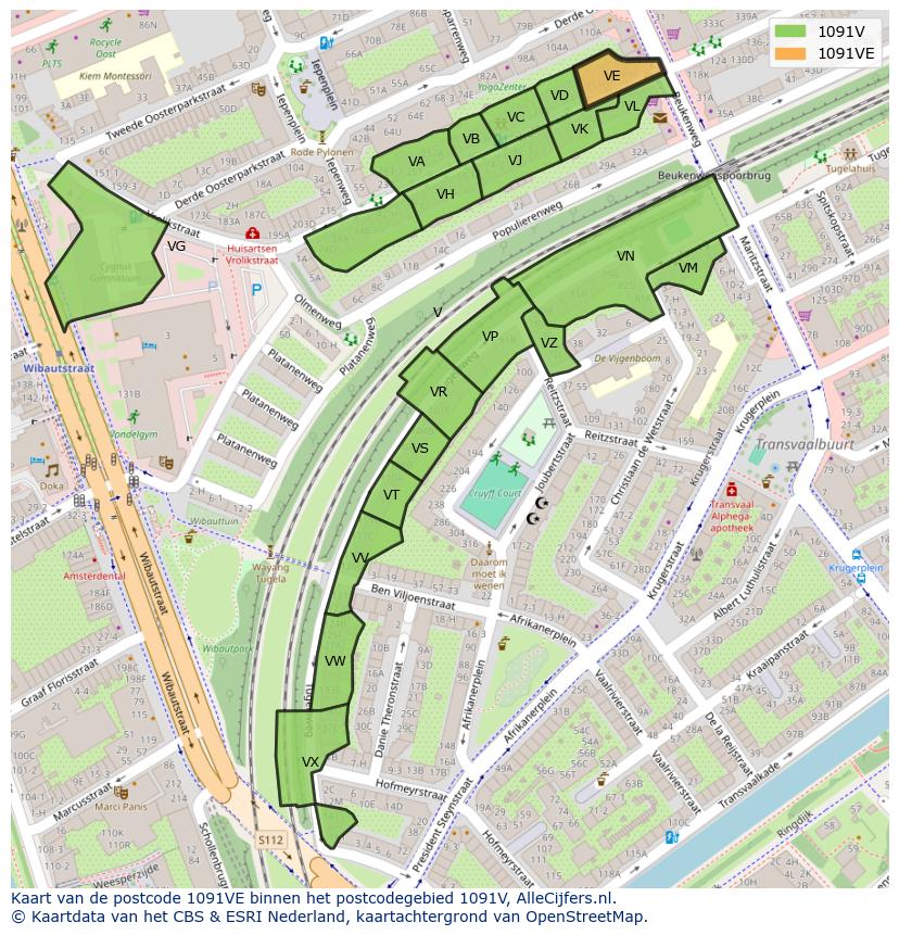 Afbeelding van het postcodegebied 1091 VE op de kaart.