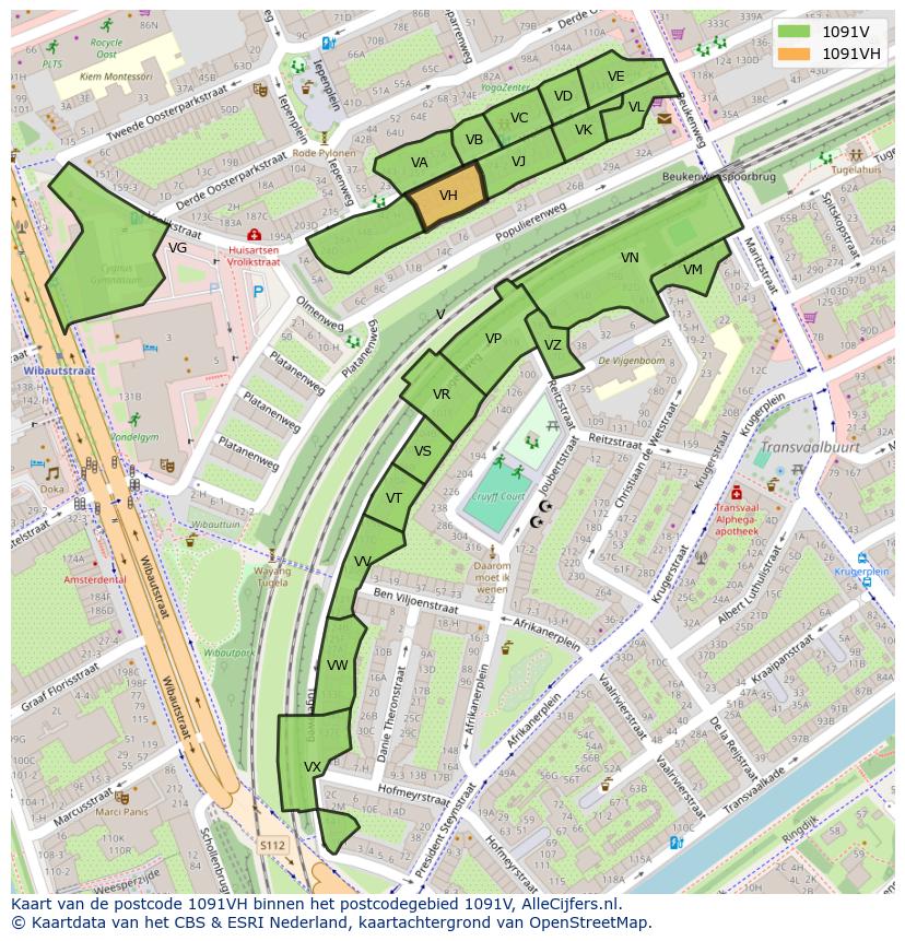 Afbeelding van het postcodegebied 1091 VH op de kaart.
