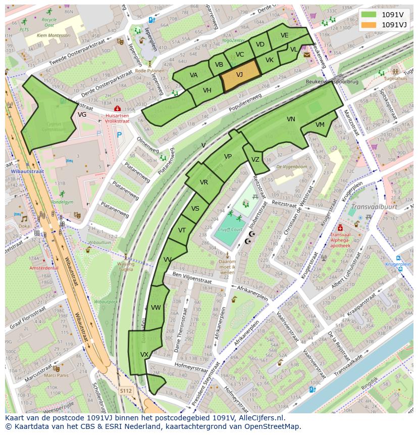 Afbeelding van het postcodegebied 1091 VJ op de kaart.