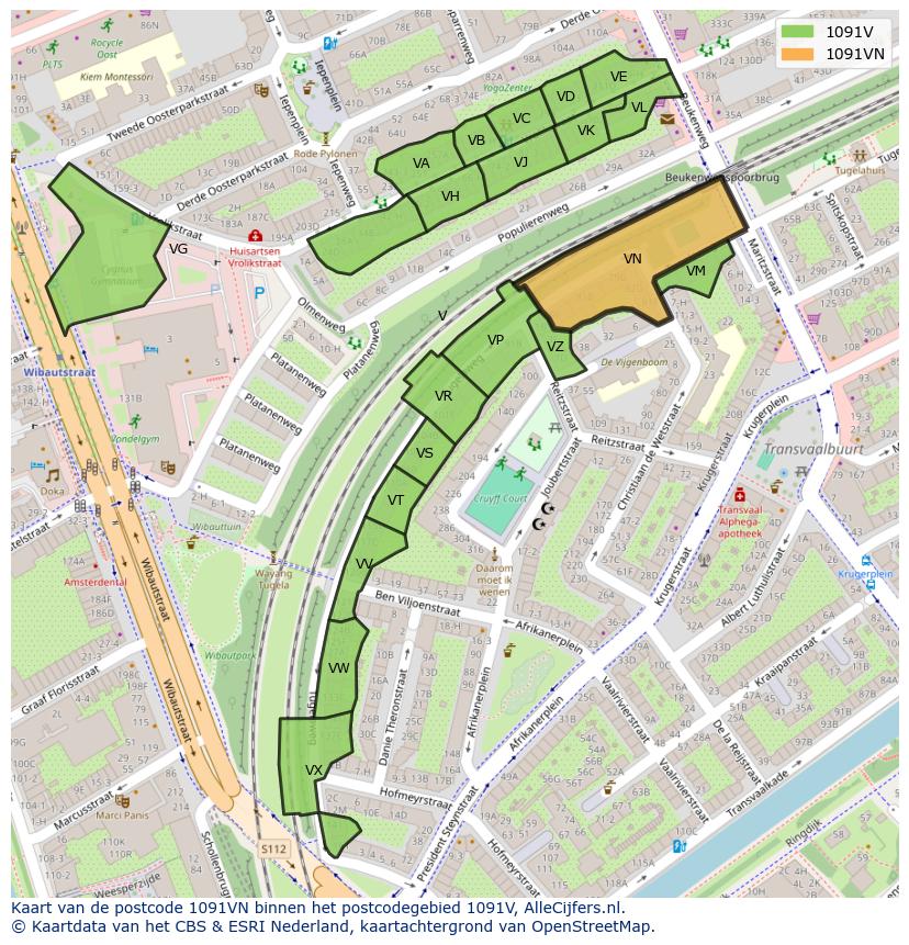 Afbeelding van het postcodegebied 1091 VN op de kaart.