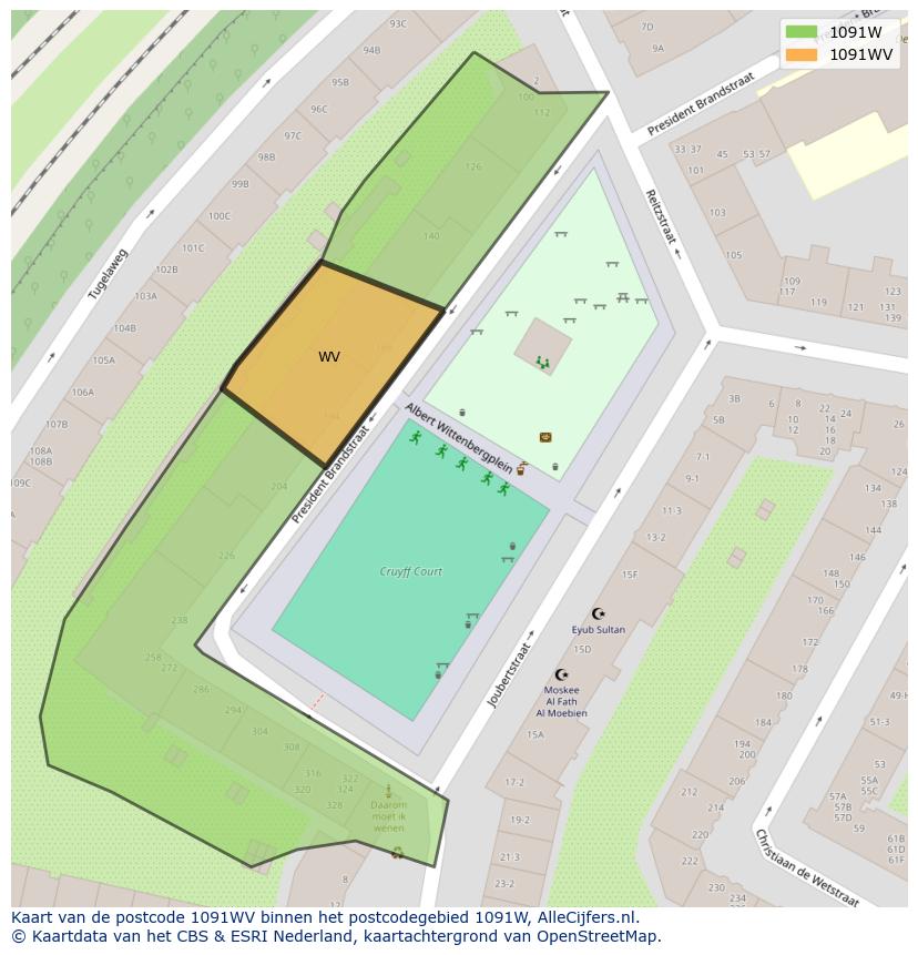 Afbeelding van het postcodegebied 1091 WV op de kaart.