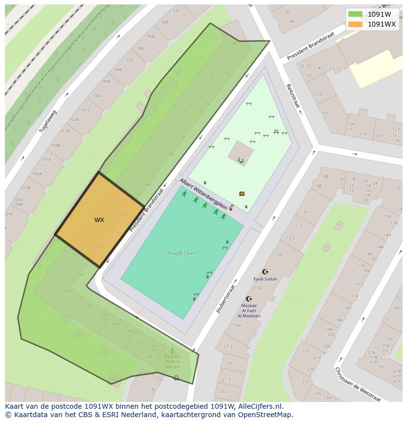 Afbeelding van het postcodegebied 1091 WX op de kaart.