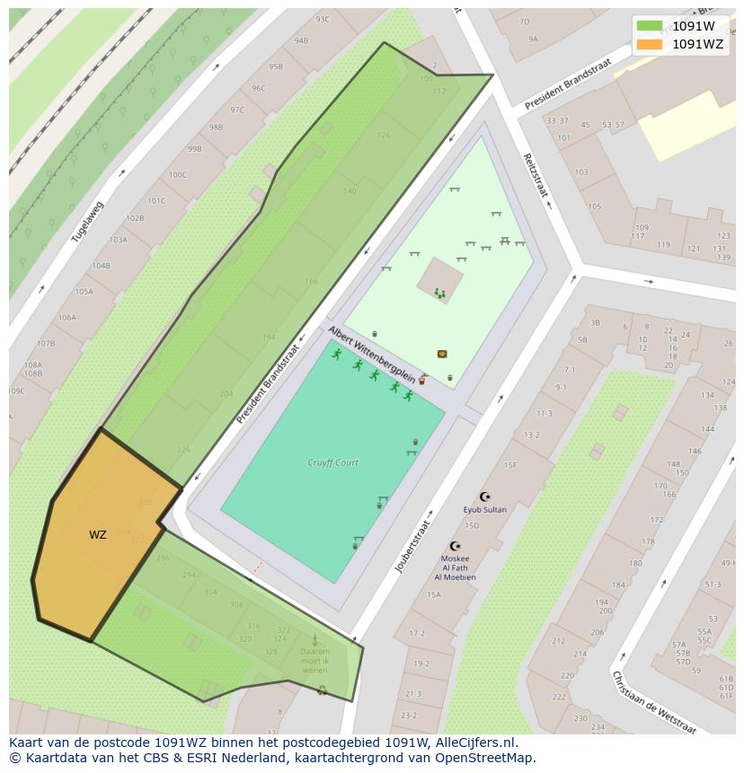 Afbeelding van het postcodegebied 1091 WZ op de kaart.