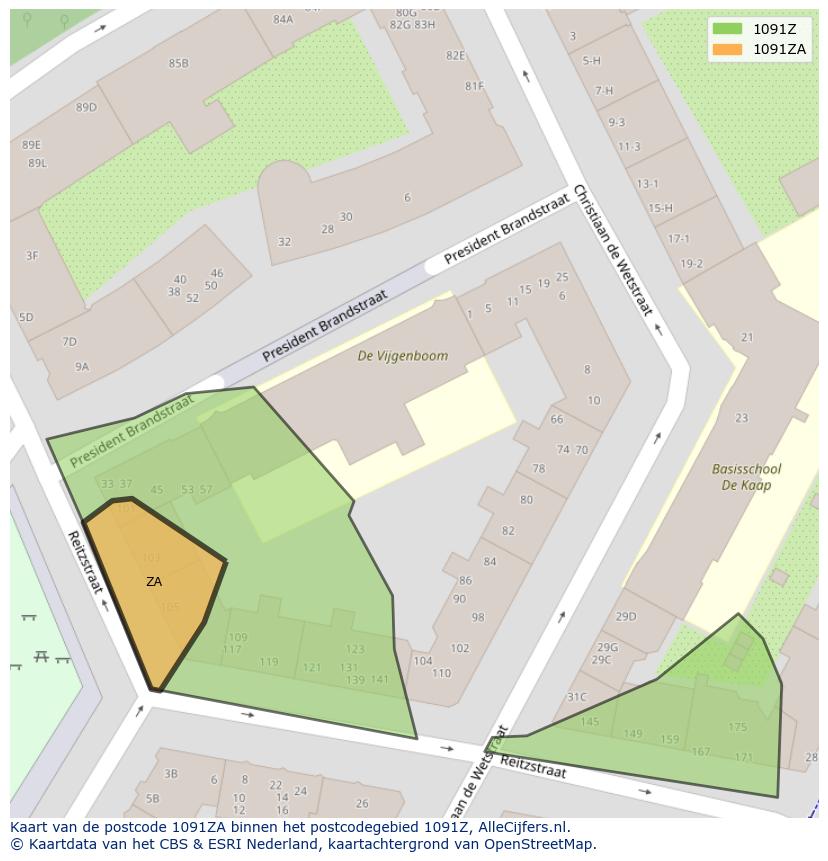 Afbeelding van het postcodegebied 1091 ZA op de kaart.