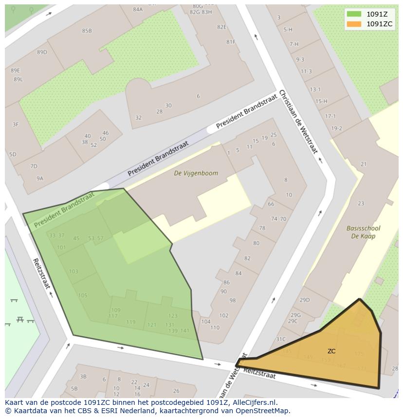 Afbeelding van het postcodegebied 1091 ZC op de kaart.