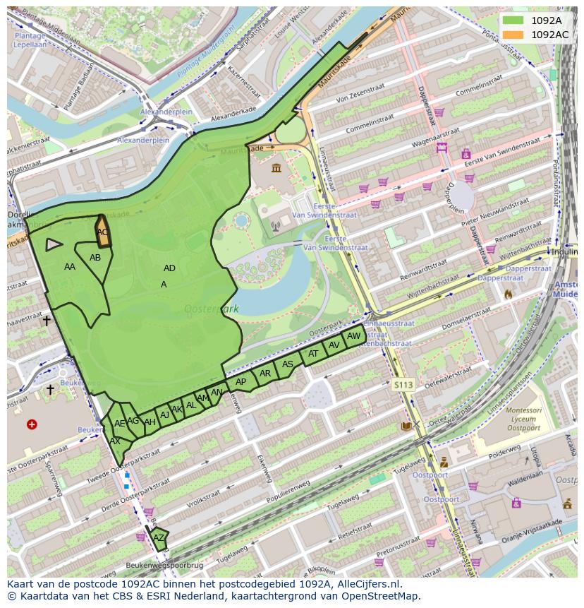 Afbeelding van het postcodegebied 1092 AC op de kaart.