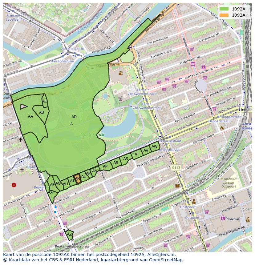 Afbeelding van het postcodegebied 1092 AK op de kaart.