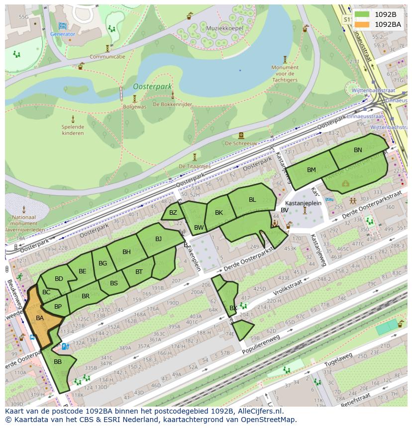 Afbeelding van het postcodegebied 1092 BA op de kaart.