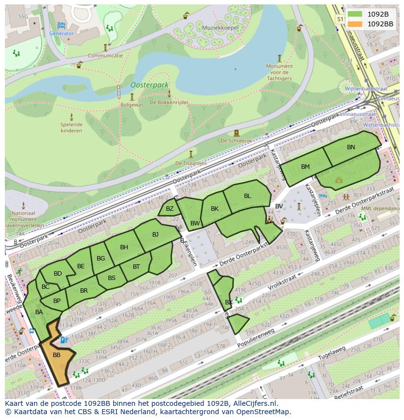 Afbeelding van het postcodegebied 1092 BB op de kaart.