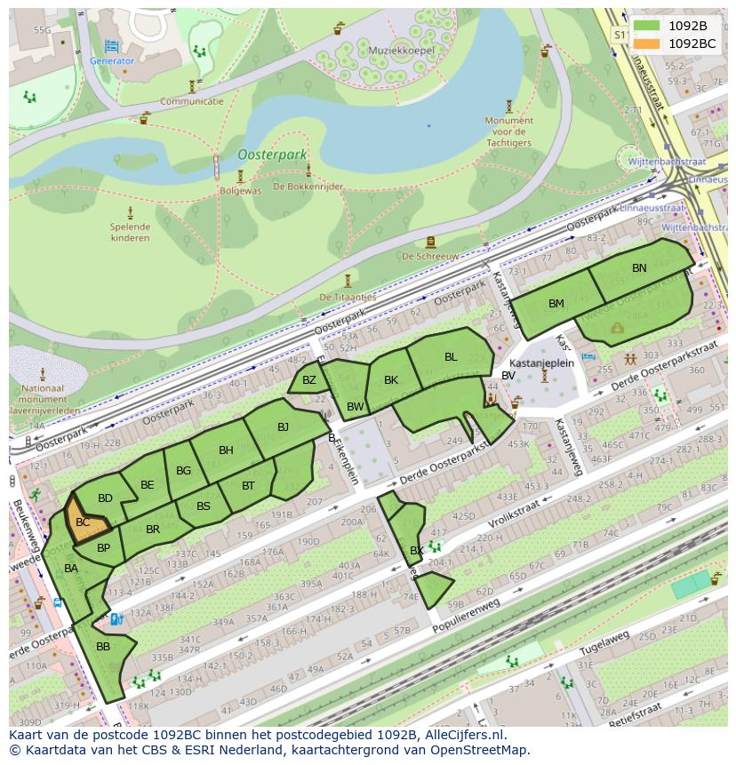 Afbeelding van het postcodegebied 1092 BC op de kaart.
