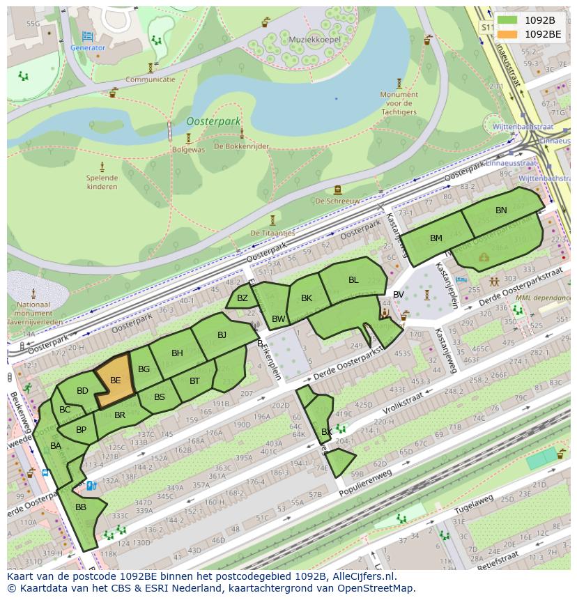 Afbeelding van het postcodegebied 1092 BE op de kaart.