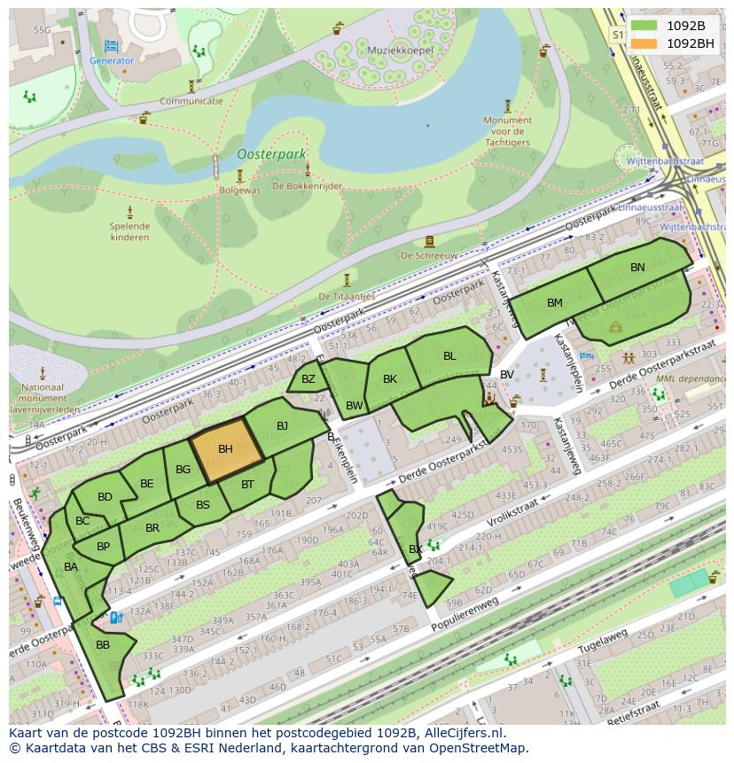 Afbeelding van het postcodegebied 1092 BH op de kaart.