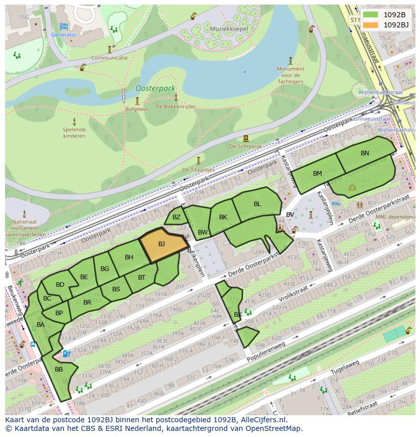 Afbeelding van het postcodegebied 1092 BJ op de kaart.