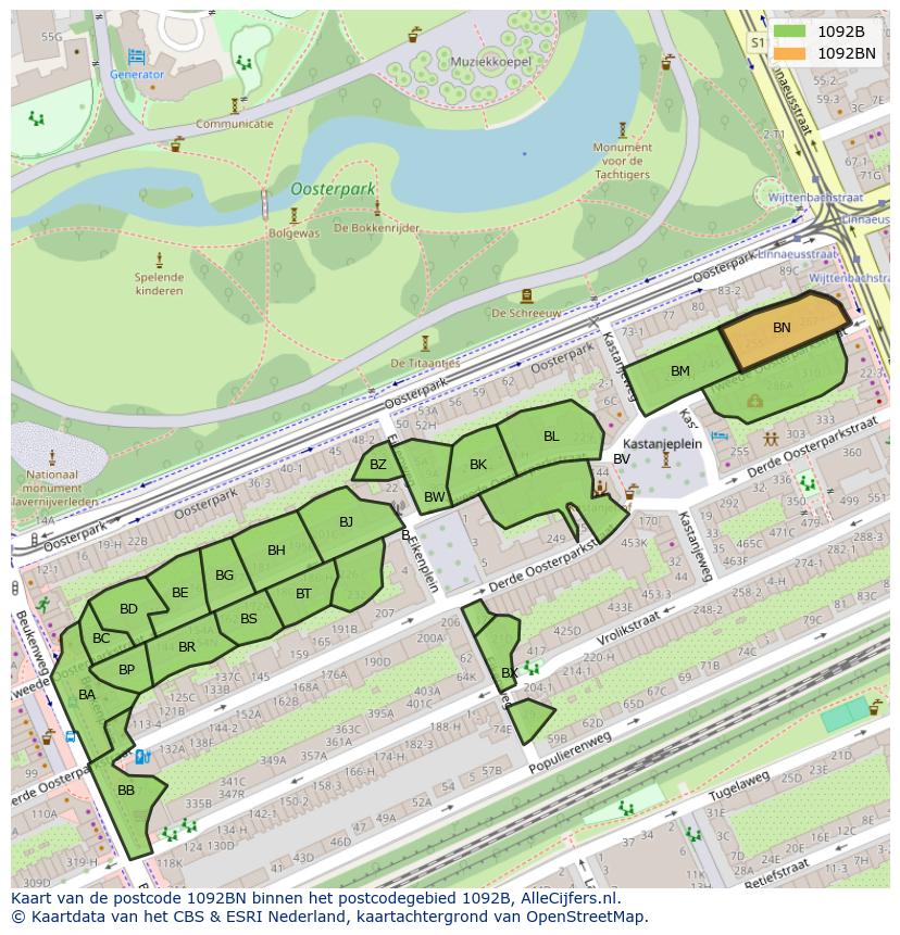 Afbeelding van het postcodegebied 1092 BN op de kaart.