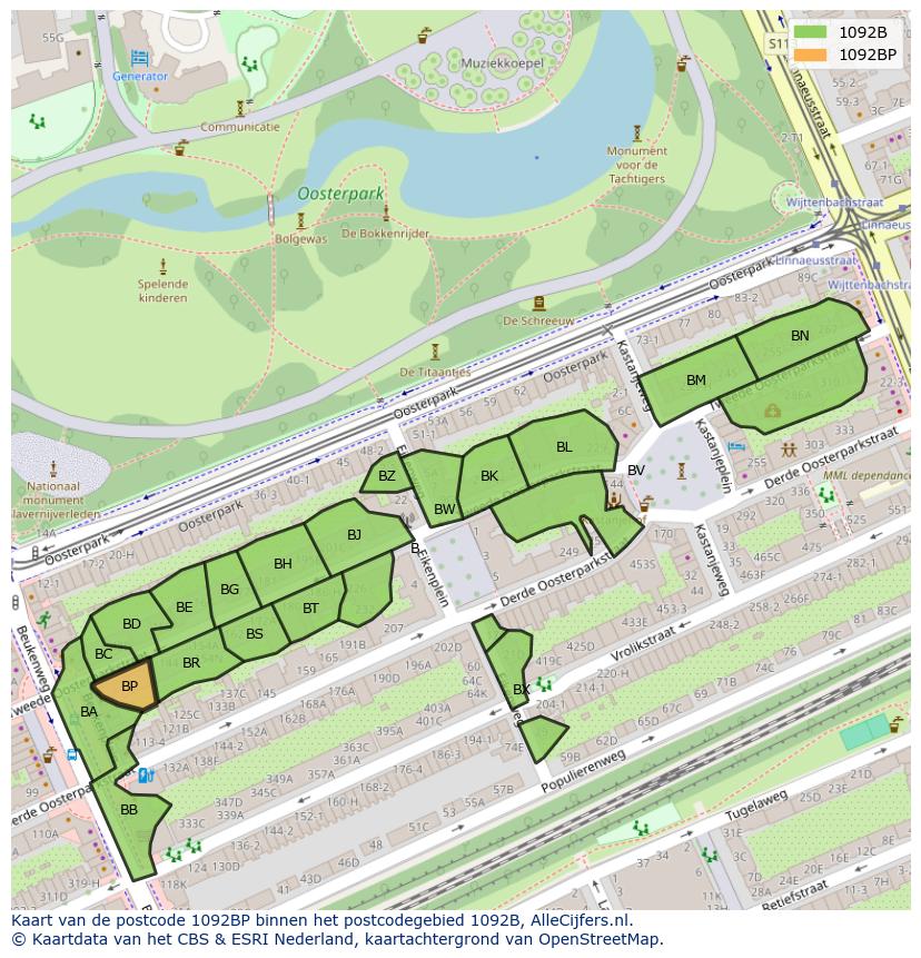 Afbeelding van het postcodegebied 1092 BP op de kaart.