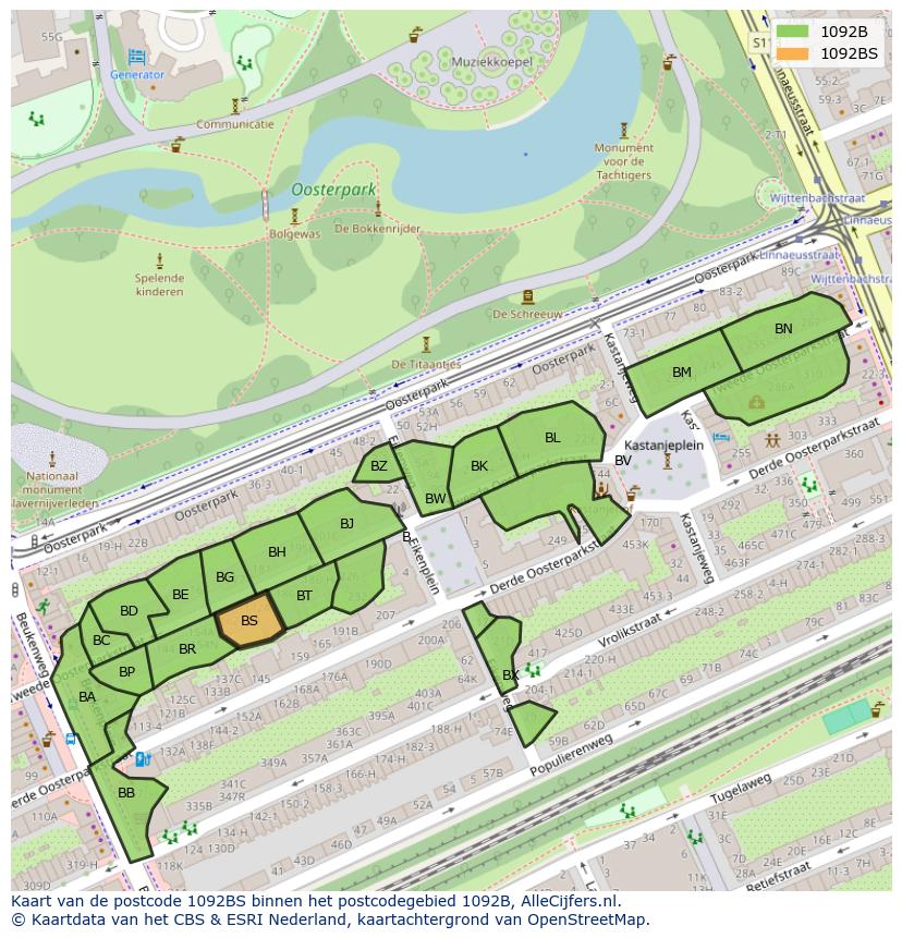 Afbeelding van het postcodegebied 1092 BS op de kaart.
