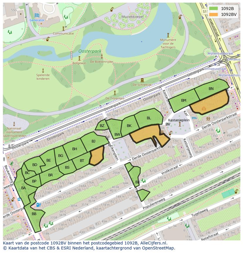 Afbeelding van het postcodegebied 1092 BV op de kaart.