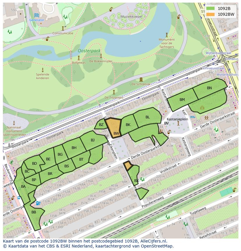 Afbeelding van het postcodegebied 1092 BW op de kaart.