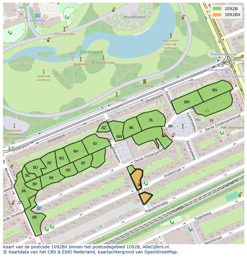 Afbeelding van het postcodegebied 1092 BX op de kaart.