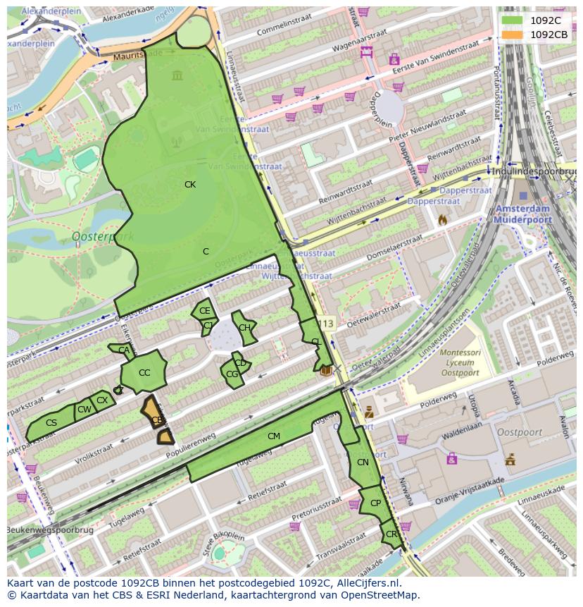 Afbeelding van het postcodegebied 1092 CB op de kaart.