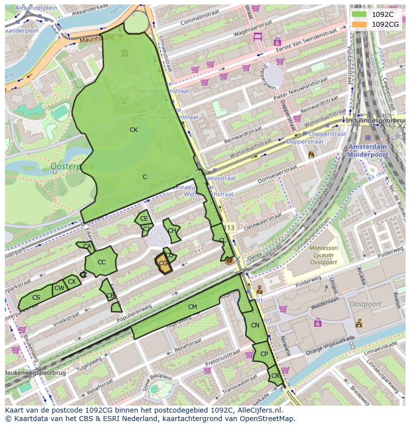 Afbeelding van het postcodegebied 1092 CG op de kaart.