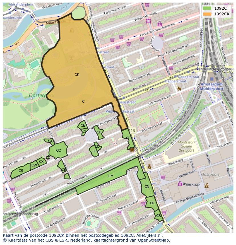 Afbeelding van het postcodegebied 1092 CK op de kaart.