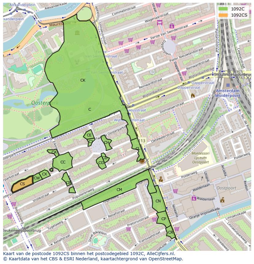 Afbeelding van het postcodegebied 1092 CS op de kaart.