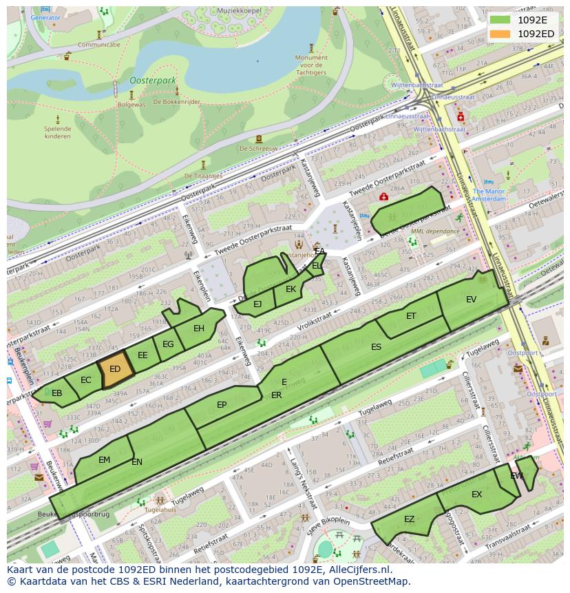 Afbeelding van het postcodegebied 1092 ED op de kaart.